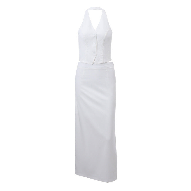 Lino De Gasperi - Women's Halter Slit Skirt Set
