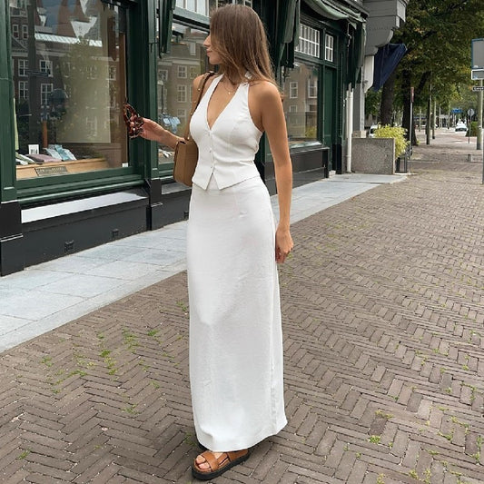 Lino De Gasperi - Women's Halter Slit Skirt Set